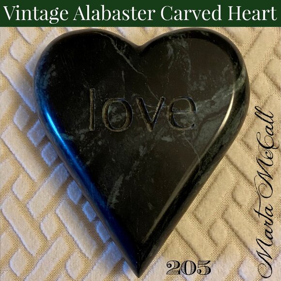 Vintage Alabaster Carved Heart "Love" - Picture 1 of 6